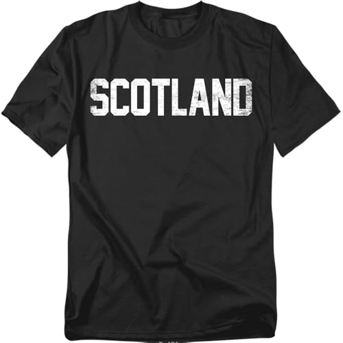 Popfunk Scotland Vintage Country Name Athletic Fan Unisex T-Shirt, Black, S