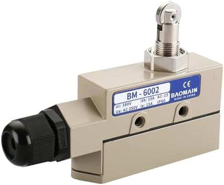 BAOMAIN Limit Switch, BM-6002 Sealed TZ-6002 Parallel Roller Plunger Type, 15A 250VAC High Load, IP65 Waterproof & CE Certified, Ideal OEM Replacement for Air Curtains and Industrial Roll-up Doors