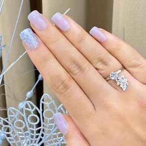Pastel Purple & Glitter Nail Extensions – 24 Reusable Press On False Nails with Glue Tabs | Glossy Lavender Nails with Silver Glitter Accent for Women
