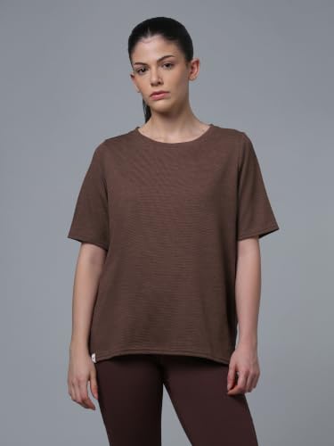 Image of TECHNOSPORT Women Relaxed Fit Cubic Melange Round Neck T-Shirt | Quick Dry Polyester Casual Tee with UPF 50+ UV Protection, Anti-Microbial & Double Cool Technology