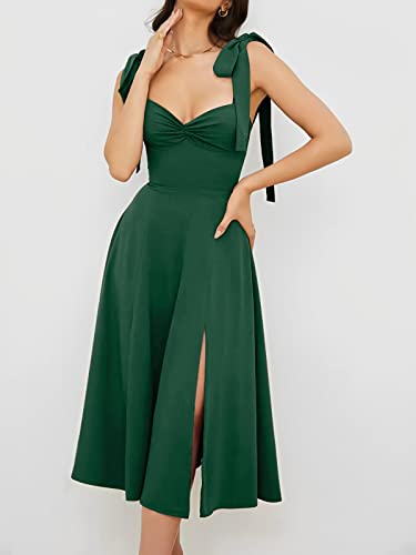 Volemo Women’s Vintage Corset Dress Sweetheart Neckline Tie Strap Slit Sleeveless Swing Elegant Midi Party Cocktail Dress Green L #TOP1