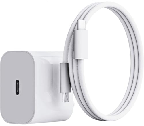 Image of Fast Type C Charger Original 20W Adapter Compatible with iPhone16 /16 Plus /16 Pro /16 Pro Max, iPhone15 /15 Plus /15 Pro /15 Pro Max with Nylon Braided Type C to Type C Data Cable - White