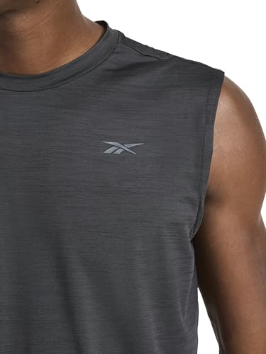 Reebok Men’s Gains Muscle Tank Top, Standard Fit, Lightweight Stretch Poly Cool Touch Jersey Fabric, Black Heather, Small - image 4