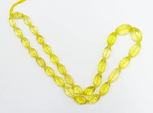 Quartz citron naturel facetté bicone forme dholki de 18 pouces pour création bijoux