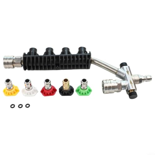 Conector dual para varita de lavadora eléctrica con soporte de espuma y boquilla, kit adaptador de conexión rápida de latón para limpieza de alta presión, color negro plateado (cinta adhesiva)