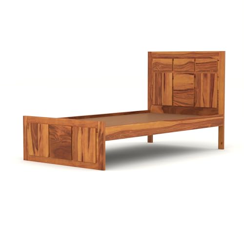 Image of Solid Sheesham Wooden Bed 6X4 Bed Single Bed Without Storage for Bedroom - Single Cot Wooden BedSingle Size for Living Room Guest Room - 12 Month Warranty (Lucas Honey)
