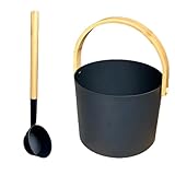 Pcmursal 7L aluminium sauna-emmer met houten handvat lepel, douche spa accessoires, met saunalepel en emmer, sauna-accessoireset