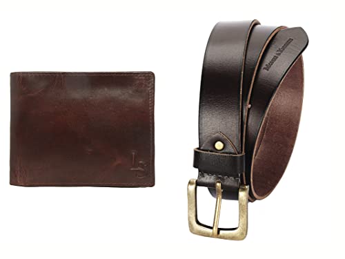 LOUIS STITCH Men’s Luxury Combo Wallet and Belt for Men Genuine Leather Belt and Wallet Combo for Men (Black Brown)