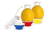 Patent-Safti 3 x Entsafter I Der Originale Safti Ausgießer für Zitronen, Orangen etc. I Einfacher als Jede Zitronenpresse oder Saftpresse I (Blau Rot Gelb)