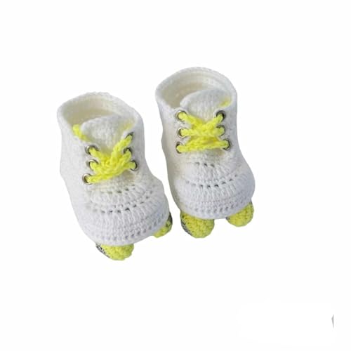 Crochet Roller Skate Baby Booties, Baby Roller Skates, Girl Newborn Skates, White And Yellow Rollers (3-6 months)4