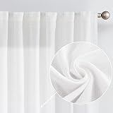 COLLACT Linen Curtains Farmhouse White Curtains 108 Inches Long Back Tab Drapes Flax Linen Blend Fal