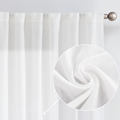 Collact Linen Curtains Farmhouse White Curtains 108 Inches Long Back Tab Drapes Flax Linen Blend Fall Curtains For Living Room Bedroom Window Treatments Light Filtering Curtains 2 Panels Rod Pocket #TOP30