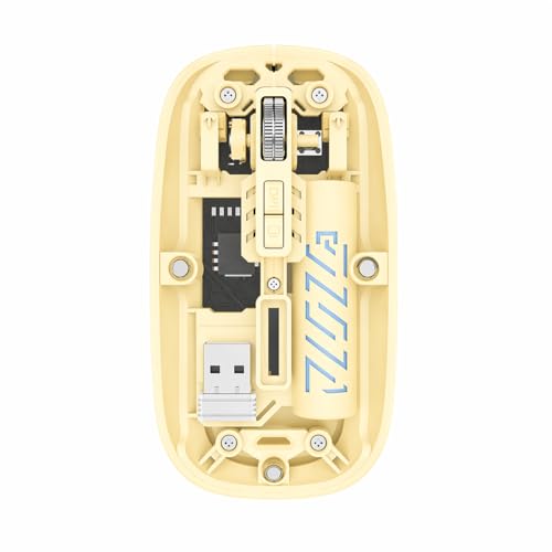Image of PowerHaus Transparent Wireless Mouse, Dual Mode (Bluetooth + 2.4GHz), 1600 DPI, Silent Click, 5 Buttons, Type-C Rechargeable, Ergonomic Mouse for Laptop and PC | Yellow