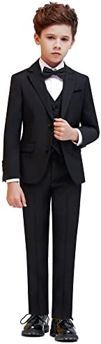 HappyPlanet Boys'5-Piece Slim Fit Dresswear Formal Black Suit Set with Shirt and Vest