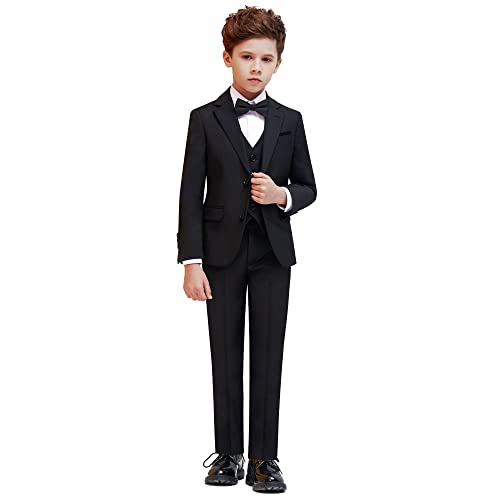 Happyplanet Boys'5-Piece Slim Fit Dresswear Formal Black Suit Set With Shirt And Vest #TOP26