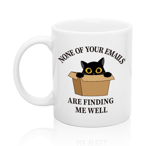 XQLZY None of Your Emails Are Finding Me Well Funny Coffee Mug, Sarcasm Office Gifts for Colleague Boss Leader Friend, Funny Office Humor Coffee Mug for Women Men Coworker Work Bestie Cat lovers