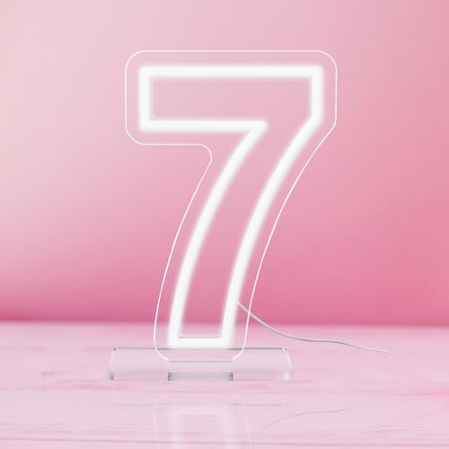 Image of YALLOVE Neon Sign Number 7, 9.8 inches Height USB Powered Night Light-up Numbers for Birthdays Decor, Party Anniversary, Cafe Bar Decor (Small)