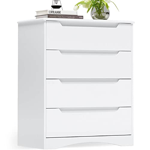 Gizoon 4 Drawers Chest, White Bedroom Drawer Dresser And Organizer With Large Storage Capacity, Embedded Handle, And Sturdy Anti-Tripping Device, Modern Design Cabinet For Hallway, Office, Living Room #TOP18