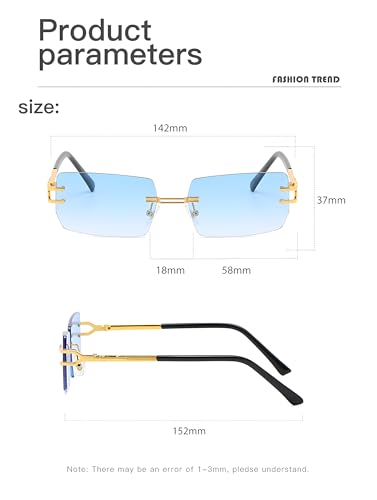 Heptagram Vintage Rimless Sunglasses Women Men Gold Metal Frameless Rectangle Sun Glasses 90s Retro Shades3