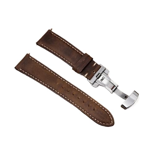 Bracelet de montre en cuir de veau 22 mm souple avec coutures apparentes et boucle déployante