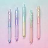 WRITECH Retractable Gel Ink Pens: 0.7mm Fine Point Black-Ink Aesthetic Gradient Color Barrel Soft Grip Medium Point Pen 5ct with 5 Refills for Journaling Smooth Writing Quick-dry No Bleed