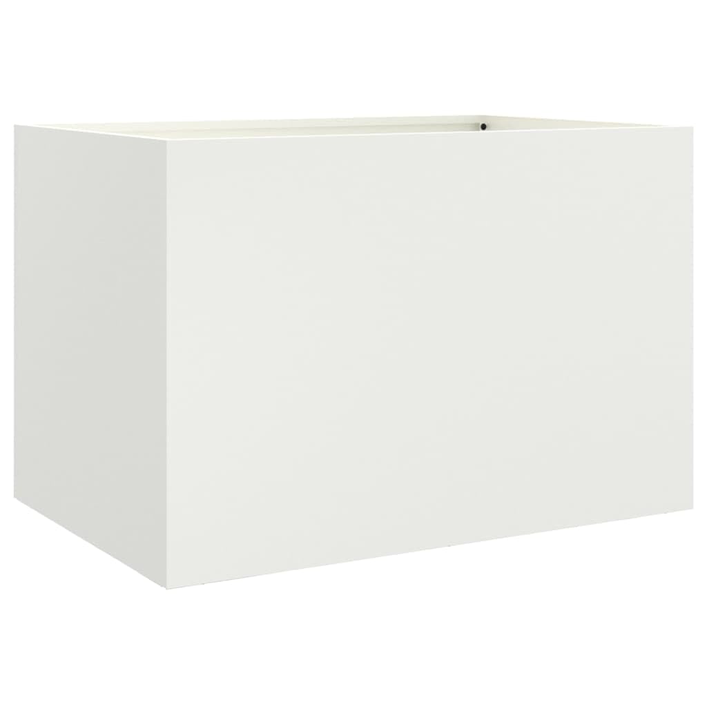 Homogen Macetero blanco de acero laminado en frío, 62 x 40 x 39 cm, jardinera estable para balcón, terraza, jardín, interior y exterior, con orificio de drenaje y material resistente a la intemperie