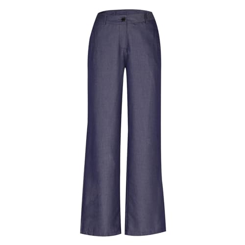 HGps8w Women's Denim Print Casual Wide Leg Pants High Waisted Dressy Business Palazzo Pants with Pockets4