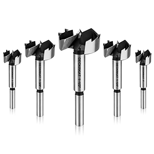Forstner Bit Set, 5-Piece Forstner Bits Wood Drilling Smooth Flat-Bottomed Pocket Holes In Hard Soft Wood, 3/8" Shank Fit Drills And Drill Presses, Size 1”, 1-7/64”, 1-1/4”, 1-3/8”, 1-1/2" #TOP1