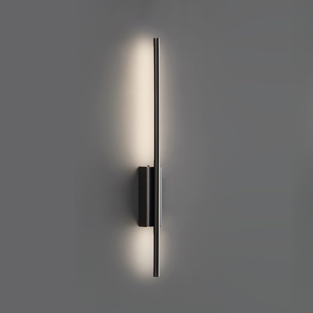COSRUB Modern LED Wall Sconce, Long Tube Brass Wall Mounted Light Minimalist Slim Linear Dimmable Wall Lamps for Living Room Hallway Stairs Bedroom(Black,60cm/23.62in)