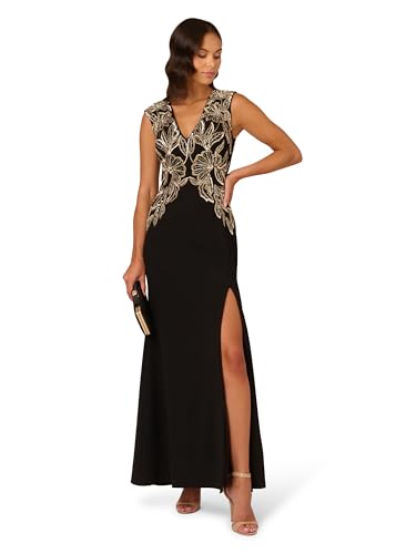 Image of Adrianna Papell Women's Beaded Crepe Long Dress, Black, 10