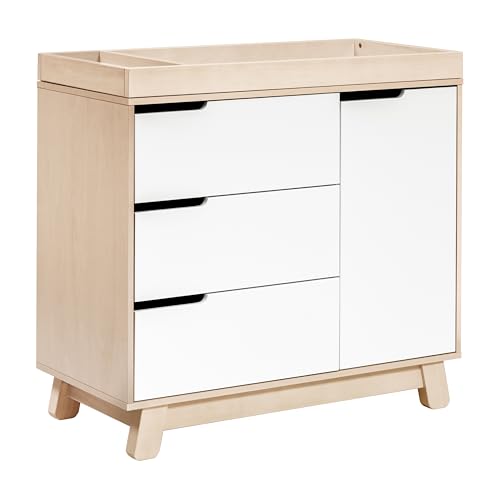 Babyletto Hudson 3-Drawer Changer Dresser with Removable Changing Tray in Washed Natural and White,...