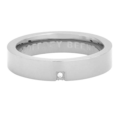 Geoffrey Beene Mens Stainless Steel Ring Wedding Band with 2 Cubic Zirconia Stones, Silver