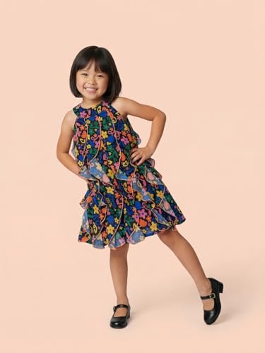 Image of Nautinati Girls' Georgette A-line Ruffle Dress | All-Over Print | Age 0-10 Years