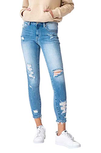 Kancan Jeans Women's Five Pocket High Waist Distressed Denim Jean - KC8373