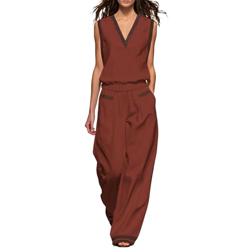 Ensemble de vêtements de détente avec pantalon jambes larges et col V