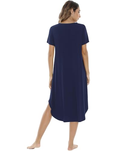 Image of NACHILA Nightgowns for Women-Viscose Made from Bamboo, V Neck Sleepshirts Short Sleeve Sleepwear Cool Nightshirt