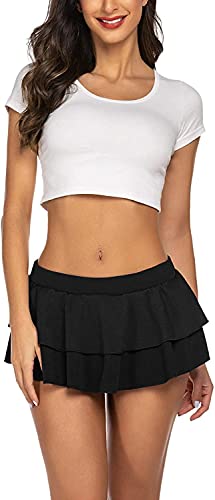 FEEL THE RISE Women's Babydoll Flirty Layered Ruffle Pleated Sexy Naughty Lingerie Mini Skirts for Special Romentic Moments