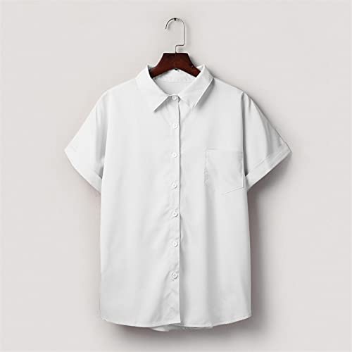 Blusa feminina de gola rolê com botões e ajuste solto para mulheres verão outono S5 S5, Branco, 3G
