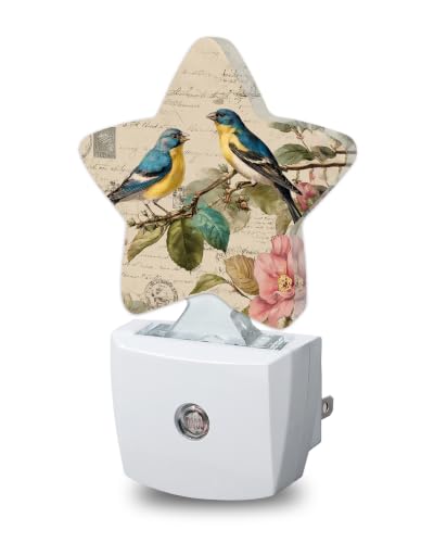 Image of Star Night Light Plug in, Birds Butterflies Dusk to Dawn Sensor Night Light, Soft Glow Lamp for Kids Bedroom Nursery Hallway Bathroom, Energy Saving Compact Design