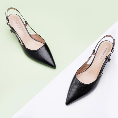 Image of C.Paravano Kitten Heels for Women Pointed Toe Slingback heeled Sandal Pumps