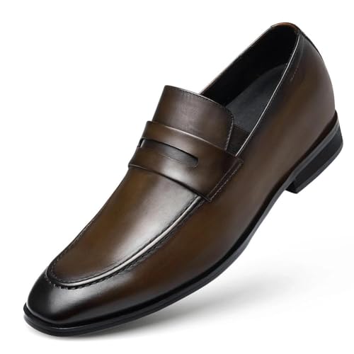 CHAMARIPA Men's Invisible Height Increasing Shoes with Genuine Leather Lining Slip-On Loafers Formal & Casual Elevator Shoes 2.76 inch Taller