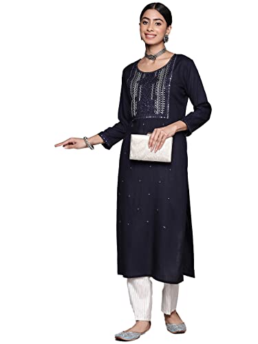 Image of ishin Women's Viscose Straight Embellished Straight Kurta