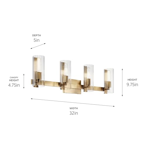Image of Kichler Jemsa 32 inch 4-Light Modern Bathroom Vanity Light Fixture with Clear Fluted Glass in Champagne Bronze for Bathroom Lighting Over Mirror (9.75 inch H x 32 inch W), 55169CPZ