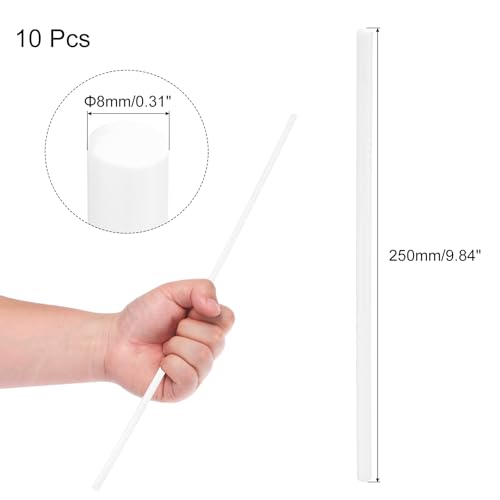 QUARKZMAN 10 Stück ABS Kunststoff Rundstäbe 8 x 250mm ABS-Stangen Kunststoff Rundstange Kunststoffstangen Rund für Strukturelle Architektonische Modellherstellung DIY Spielzeugbau, Weiß