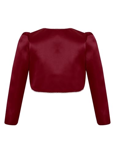 Sywiyi Kids Satin Long Sleeve Bolero Faux Pearl Trim Girls Shrug Flower Girl Dress Coat Jacket Cardigan2