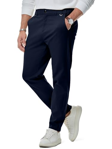 JMIERR Men's Stretch Chino Pants Casual Stretch Waist Slim Fit Tapered Cotton Twill Trousers Dress Pants with Pockets, M, Navy Blue2