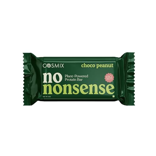 Image of Cosmix No-Nonsense Protein Bar | Choco Peanut | 12g Complete Plant Protein + 6g Fibre | No Added Sugar or Preservatives | Gluten & Lactose-Free, Gut-Friendly | 45g Bar