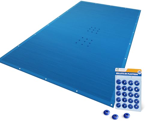 VOUNOT® Poolabdeckung Rechteckig 4x7m, Pool Abdeckplane PE 160g/m², Wasserdicht UV-beständig Reißfest, Doppelte Poolplane mit DIY-Drainagelöchern & Aluminiumösen, für Aufstellpools, Dunkelblau