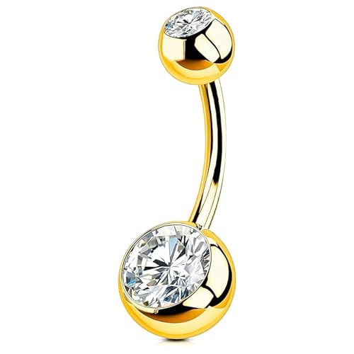 Via Mazzini 316L Stainless Steel Double Crystal Gold Plated Belly Button Navel Ring for Women and Girls (BB0023) 1 Pc