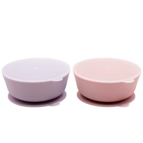 Image of WeeSprout Suction Bowls for Baby & Toddlers (Set of 2) - 100% Silicone w/Plastic Lid - Leak Proof Feeding Supplies - Dishwasher & Microwave Safe Infant Dinnerware w/Extra Strong Base